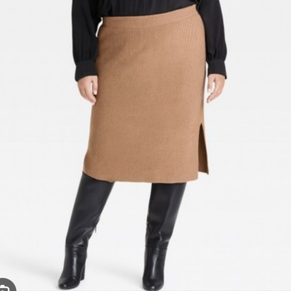 NWT Ava & Viv Ribbed Knit Skirt In Beige Size Womans 3X